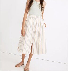 Madewell Linen-Cotton Smocked-Waist Button-Front Midi Skirt